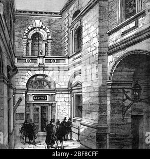 Historic Lloyd's Building of Lloyds of London Insurance Market City of London England UK. Vintage o Old Illustration o Engraving 1888 Foto Stock