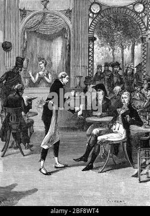 Il giovane Francois Richard-Lenoir aspetta sui tavoli in un ristorante, 1785 Foto Stock