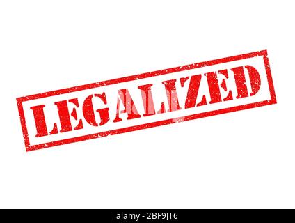 LEGALIZZATO - ortografia americana - timbro di gomma rosso su uno sfondo bianco. Foto Stock
