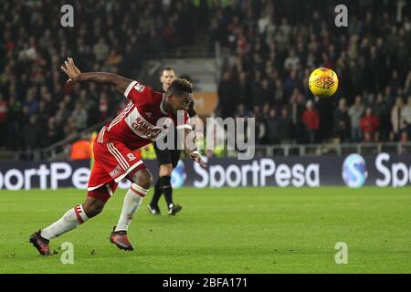 KINGSTON UPON HULL, REGNO UNITO. Britt Assombalonga di Middlesbrough durante la partita del Campionato Sky Bet tra Hull City e Middlesbrough allo Stadio KC, Kingston upon Hull martedì 31 ottobre 2017. (Credit: Mark Fletcher | MI News) Foto Stock