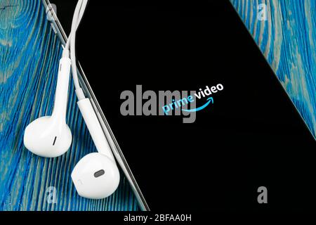 A Helsinki, Finlandia, 4 Maggio 2019: Amazon Video icona applicazione su Apple iPhone schermo X close-up. Amazon PrimeVideo icona app. La perfezione del Amazon applic Foto Stock