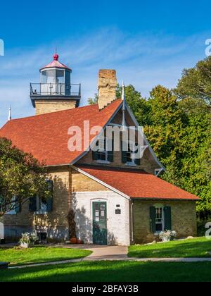 Eagle Bluff Light House, (1868), Peninsula state Park, Fish Creek, Door County, Wisconsin. Foto Stock