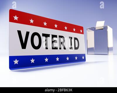 Rendering 3D della scheda ID del dispositivo di voting con una casella di voto trasparente sullo sfondo Foto Stock