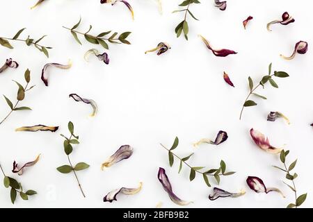 Motivo vintage per il design decorativo. Cornice floreale vintage. Minimo piatto. Sfondo fiori secchi. Foto Stock