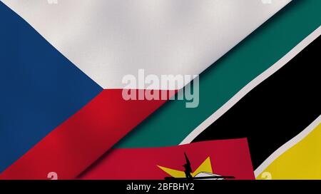 Due bandiere di stati della Repubblica ceca e del Mozambico. Background aziendale di alta qualità. illustrazione 3d Foto Stock