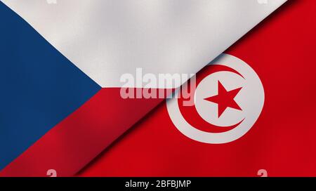 Due bandiere di stati della Repubblica ceca e della Tunisia. Background aziendale di alta qualità. illustrazione 3d Foto Stock