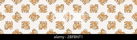 Disegno a mano cute cane di razza pomerania senza cuciture bordo modello. Puribed pedigree sfondo domestico del cane. Fettuccia di spitz per cani Illustrazione Vettoriale