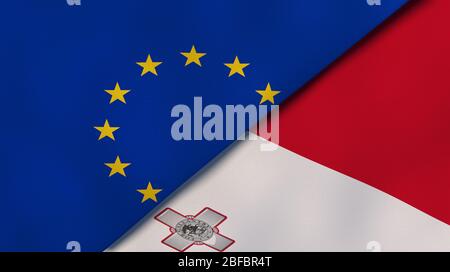 Due bandiere di stati dell'Unione europea e Malta. Background aziendale di alta qualità. illustrazione 3d Foto Stock