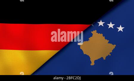 Due bandiere di stati della Germania e del Kosovo. Background aziendale di alta qualità. illustrazione 3d Foto Stock