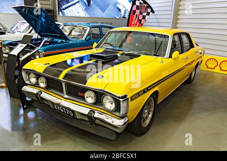 Automobili / Australiano fatto 1970 Ford Falcon XY 351 GT esposto ad un Motor show a Melbourne Victoria Australia. Foto Stock