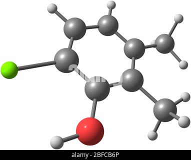 Il cloroxilenolo è un composto chimico antimicrobico ad ampio spettro utilizzato per controllare batteri, alghe, funghi e virus Foto Stock