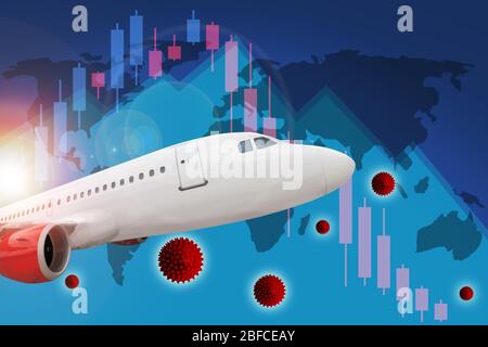 In tutto il mondo Covid-19 coronavirus pandemic impatto sulla redditività aziendale del settore delle compagnie aeree e del turismo di viaggio, come illustrato dal declino st Foto Stock