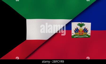 Due bandiere di stati del Kuwait e di Haiti. Background aziendale di alta qualità. illustrazione 3d Foto Stock