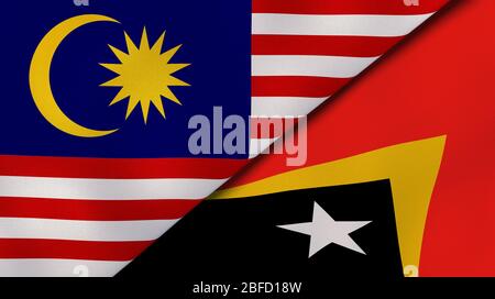 Due bandiere di stati della Malaysia e di Timor Est. Background aziendale di alta qualità. illustrazione 3d Foto Stock