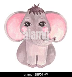 Illustrazione acquerello di un elefante cute del bambino. Safari Safari clip art animale per inviti, baby shower, arte parete vivaio Foto Stock