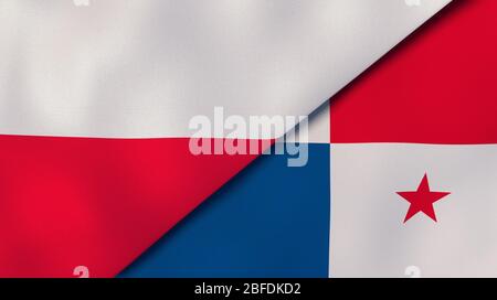 Due bandiere di stati della Polonia e Panama. Background aziendale di alta qualità. illustrazione 3d Foto Stock