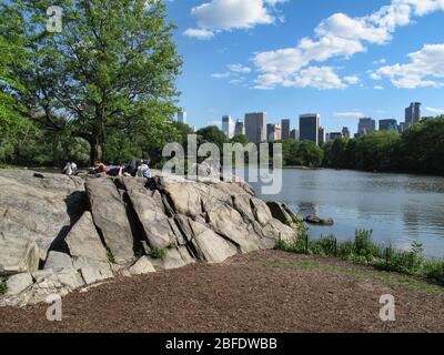 Lo stagno a Central Park a Manhattan, New York City Foto Stock