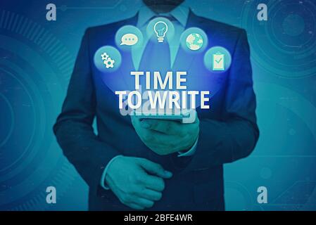 Segno di testo che indica il tempo di scrittura. Testo di foto di affari per registrare qualcosa o per esprimere un'idea in carta o libro Foto Stock