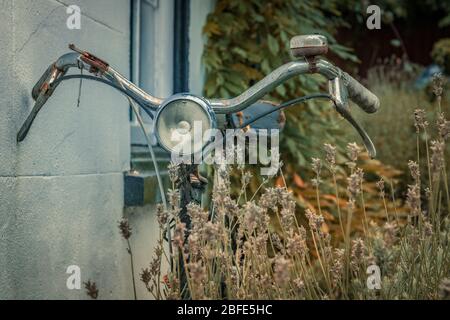 bicicletta in stile antico nel giardino dei font Foto Stock
