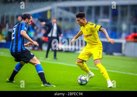 Jadon Sancho di Borussia Dortmund durante la stagione 2019/20 della Champions League - Photo credit Fabrizio Carabelli /LM/ Foto Stock