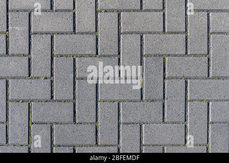 Pietre per pavimentazione in calcestruzzo in grigio durante il mezzogiorno luce del sole disposte secondo un modello regolare Foto Stock