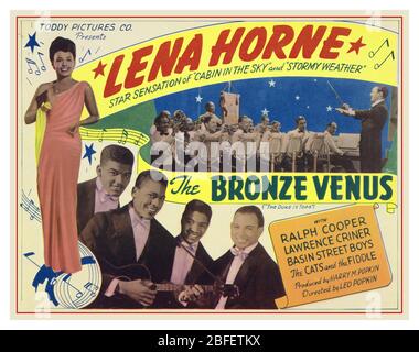 Vintage 1938 Cinema lobby card promozione per film 'The Bronze Venus' con Lena Horne, American, 1917 - 2010 regista Ralph Cooper, American, 1908 - 1992 John L. Criner, American, 1898 - 1965 Basin Street Boys, American, fondò 1935 The Cats and the Fiddle, American, 1937 - 1951 Harry M. Popkin, American, 1906 - 1991 Leo C. Popkin, Canadian, 1914 - 2011 Million Dollar Productions, American, 1937 - 1940 Toddy Pictures Co. Foto Stock