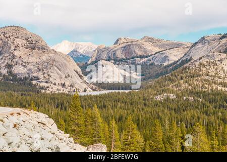 Vista da Olmsted Point dell'ambiente naturale del Parco Nazionale di Yosemite, California, Stati Uniti Foto Stock