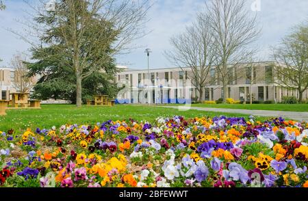 Un campus vuoto dell'Università del Kent, Canterbury, durante il blocco dei coronavirus Foto Stock