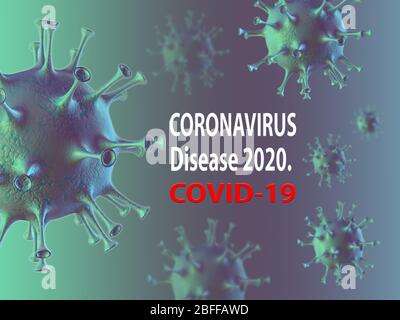 Pericolo di pandemia, epidemia di umanità. Coronavirus 2019-nCov nuovo concetto di coronavirus responsabile per l'epidemia asiatica di influenza. Virus close-up sotto t Foto Stock