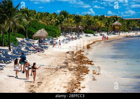 Fuori dalla spiaggia di prima linea Grand Palladium White Sand Resort and Spa in Riviera Maya, Penisola dello Yucatan, Quintana Roo, Costa dei Caraibi, Messico. Mattina grande Foto Stock