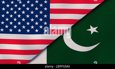 Due bandiere degli stati Uniti e del Pakistan. Background aziendale di alta qualità. illustrazione 3d Foto Stock