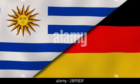 Due bandiere di stati dell'Uruguay e della Germania. Background aziendale di alta qualità. illustrazione 3d Foto Stock