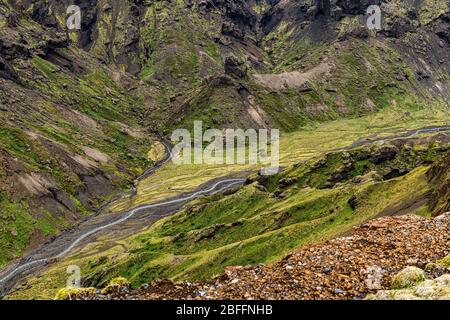 Un'incredibile ripresa nella zona di Eyjafjallajokull, nella parte occidentale dell'Islanda Foto Stock