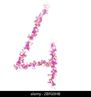 Cifra 4 alfabetica. Cerchi rosa punti tonalità rosa. Bolle di caratteri cerchiate caratteri stilizzati isolati su bianco. Bellissimo numero di colore per il design Foto Stock