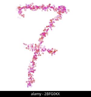 Cifra 7 alfabetica. Cerchi rosa punti tonalità rosa. Bolle di caratteri cerchiate caratteri stilizzati isolati su bianco. Bellissimo numero di colore per il design Foto Stock