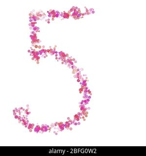 Cifra 5 alfabetica. Cerchi rosa punti tonalità rosa. Bolle di caratteri cerchiate caratteri stilizzati isolati su bianco. Bellissimo numero di colore per il design Foto Stock