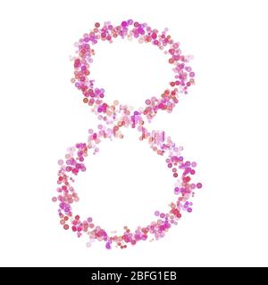 Cifra 8 alfabetica. Cerchi rosa punti tonalità rosa. Bolle di caratteri cerchiate caratteri stilizzati isolati su bianco. Bellissimo numero di colore per il design Foto Stock