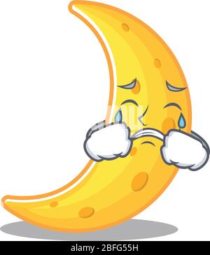 Disegno di carattere cartoon di luna crescente con un volto piangente Illustrazione Vettoriale