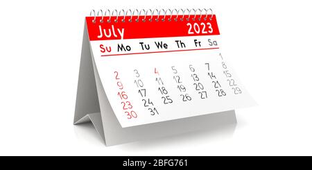 Luglio 2023 - calendario delle tabelle - illustrazione 3D Foto Stock