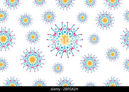 Bella Batik indonesia modello di design tessuto. Coloratissimo disegno astratto di fiori geometrici. Design grafico elegante. Tileable Illustrazione Vettoriale