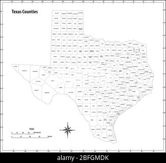 mappa delle linee dello stato del texas in bianco e nero Illustrazione Vettoriale