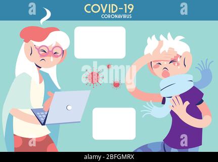 infografica che mostra le persone con sintomi di disegno di illustrazione vettoriale di coronavirus Illustrazione Vettoriale