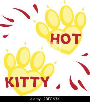 Animali zampe a forma di cuore con slogan CALDO KITTY. Illustrazione per i contenuti dei social media. Disegno tipografico di citazione vettoriale. Inserire il testo. Fumetto Flat Cartoon Illustrazione Vettoriale