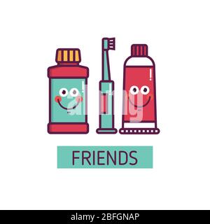 Illustrazione sull'amicizia con emoticon divertente, sfondo colorato Illustrazione Vettoriale