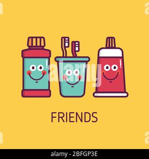 Illustrazione sull'amicizia con emoticon divertente, sfondo colorato Illustrazione Vettoriale