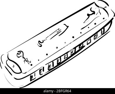 Armonica. Strumento musicale. Illustrazione vettoriale lineare disegnata a mano. Illustrazione Vettoriale