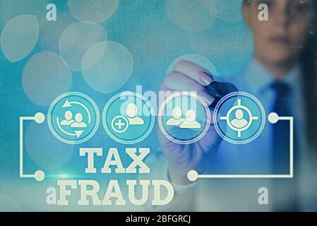La scrittura della nota mostra la frode fiscale. Il concetto di business per comporta barare sui redditi nel tentativo di evitare di pagare Foto Stock