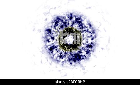 Esplosione di onde d'urto su sfondo bianco. Nuvola scura che esplosa di energia ed è in espansione. Palla di fuoco di fuoco di animazione. Foto Stock