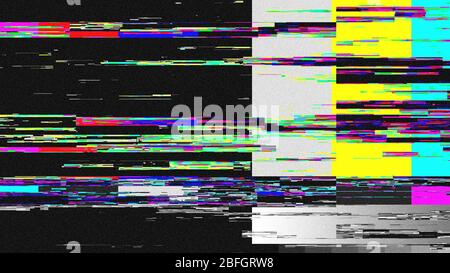 Distorsione delle barre dei colori del televisore rumore di fondo statico. TV vecchio con barre di errore del modello di test del segnale debole. Segnali di prova della trasmissione televisiva rotti. Foto Stock