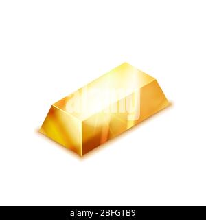 Barra dorata lucida e realistica, con vista isometrica su bianco Illustrazione Vettoriale